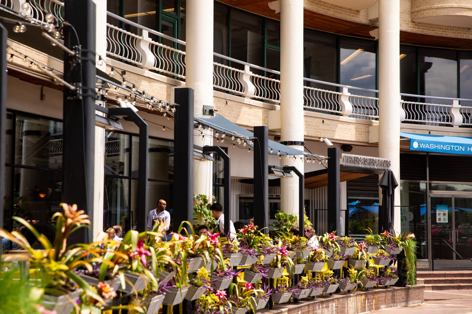 Photo displays restaurants by the Georgetown waterfront.