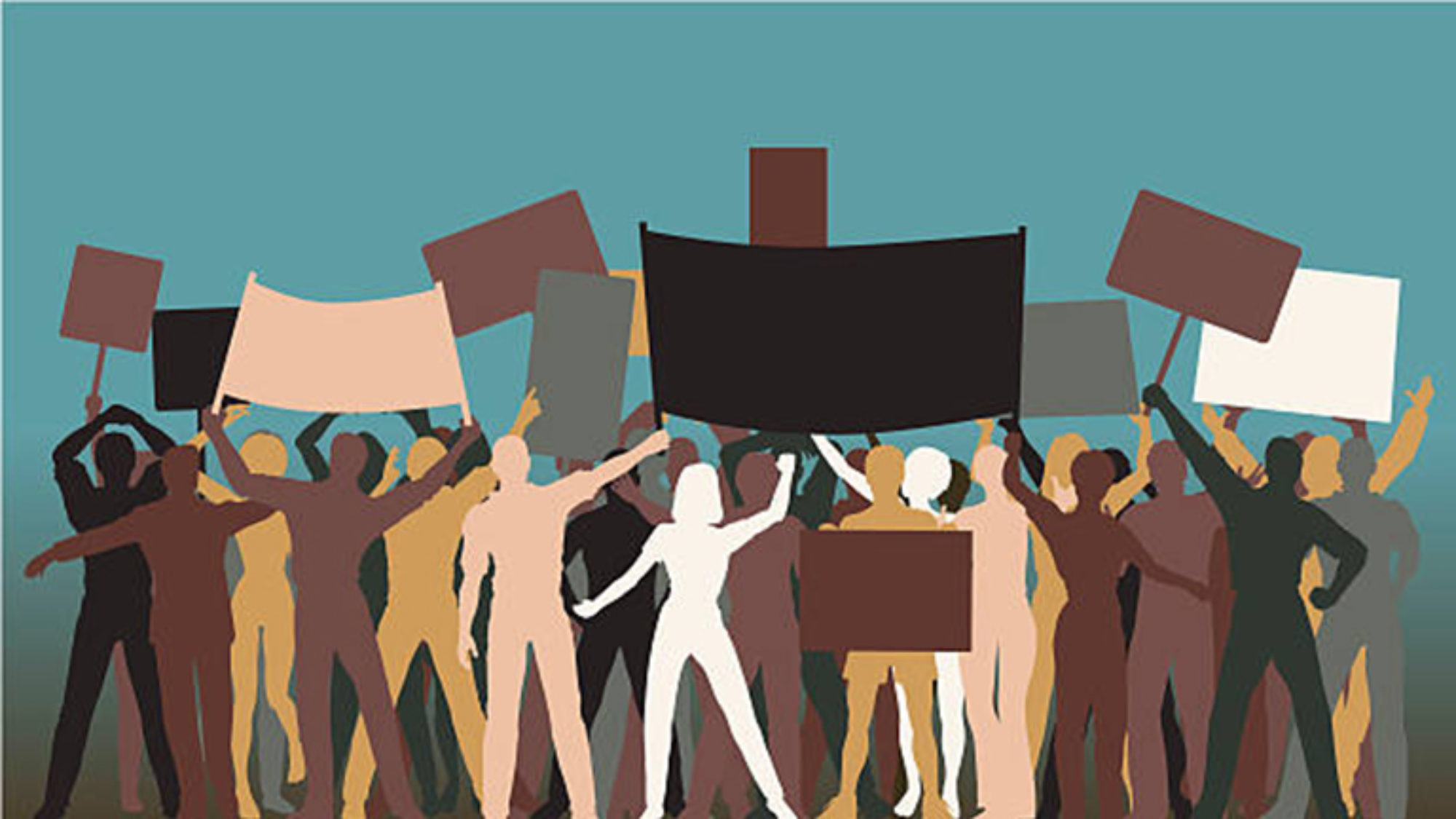 Illustration of people holding up signs