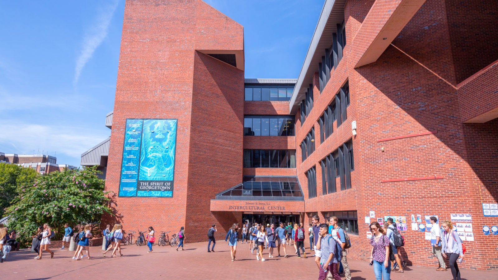 Students walk through Red Square on a sunny day