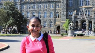 Shavini Fernando in front of Healy Hall