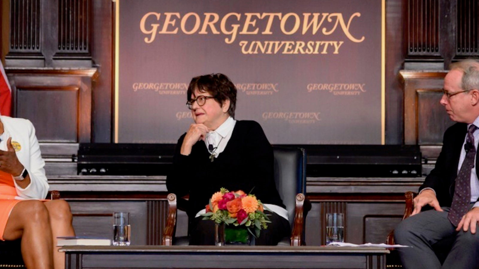 Cheryllyn Branche, Paul Elie, and Sister Helen Prejean in conversation.