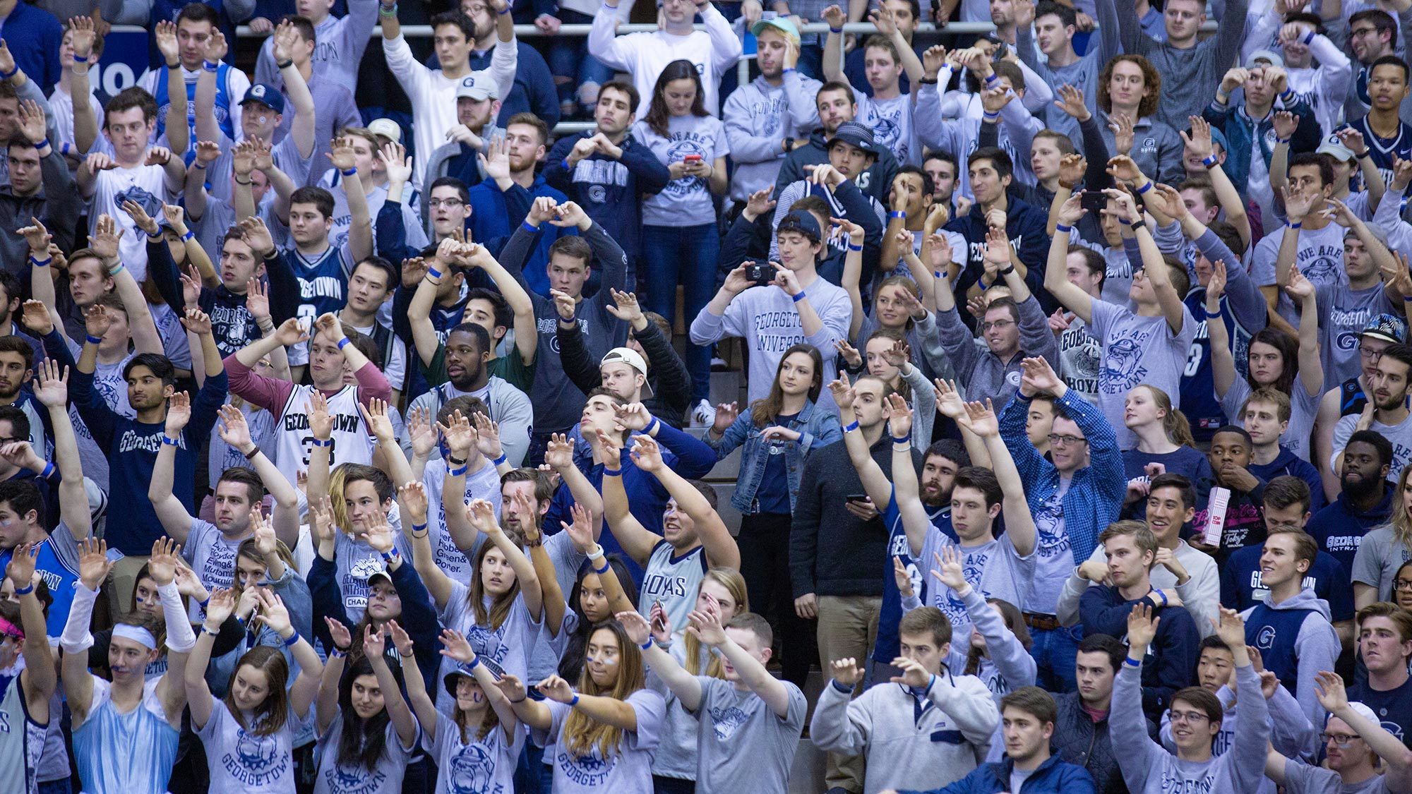 Georgetown students attend a basketball game