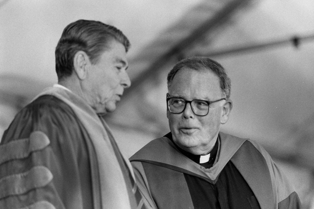 Ronald Reagan gives an address at Georgetown.