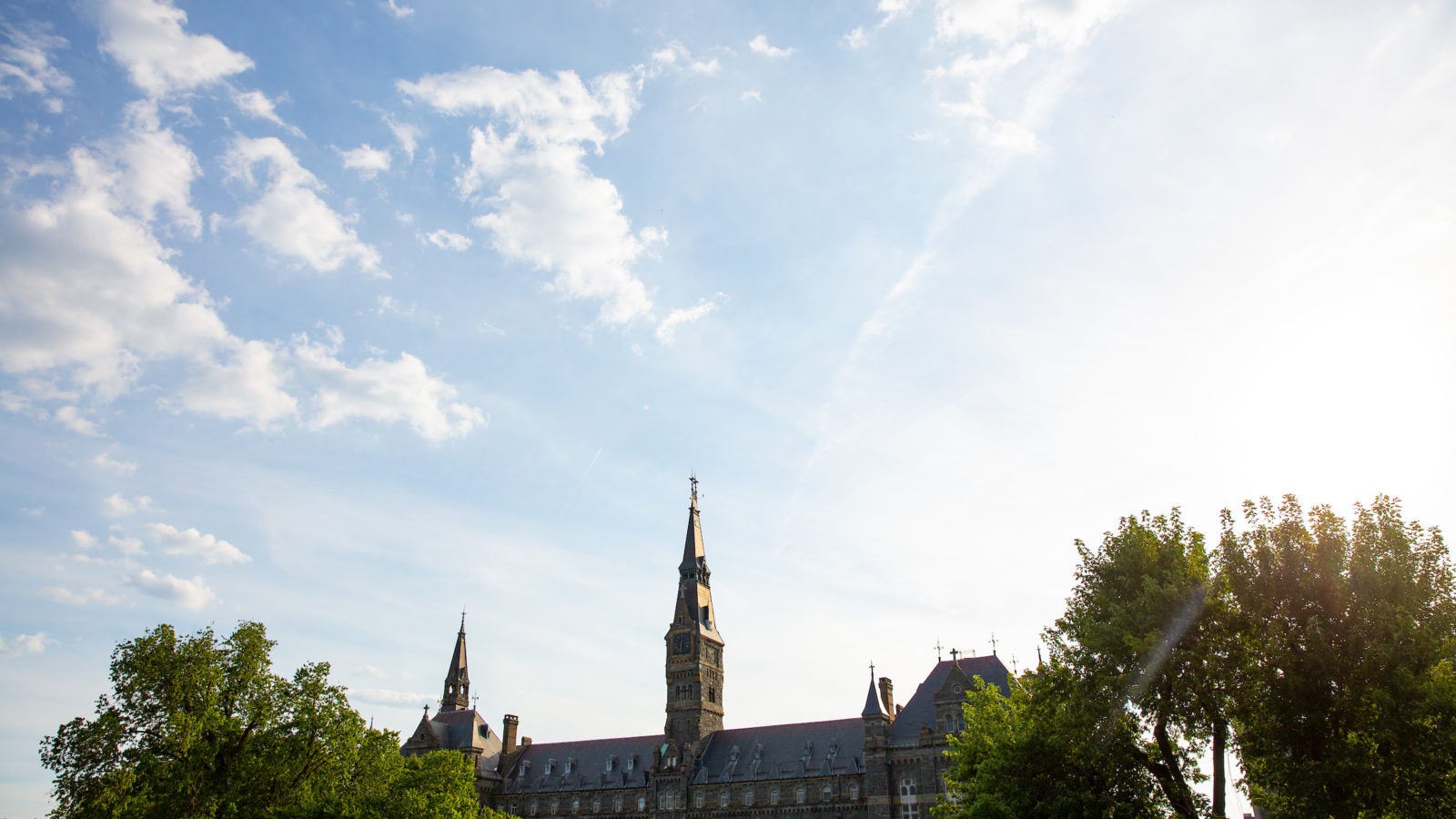 Healy Hall with trees around it.