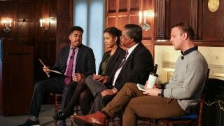 Terrence Johnson, Soyica Colbert, Josiah Ulysses Young III and Drew Lichtenberg sit on a stage in conversation