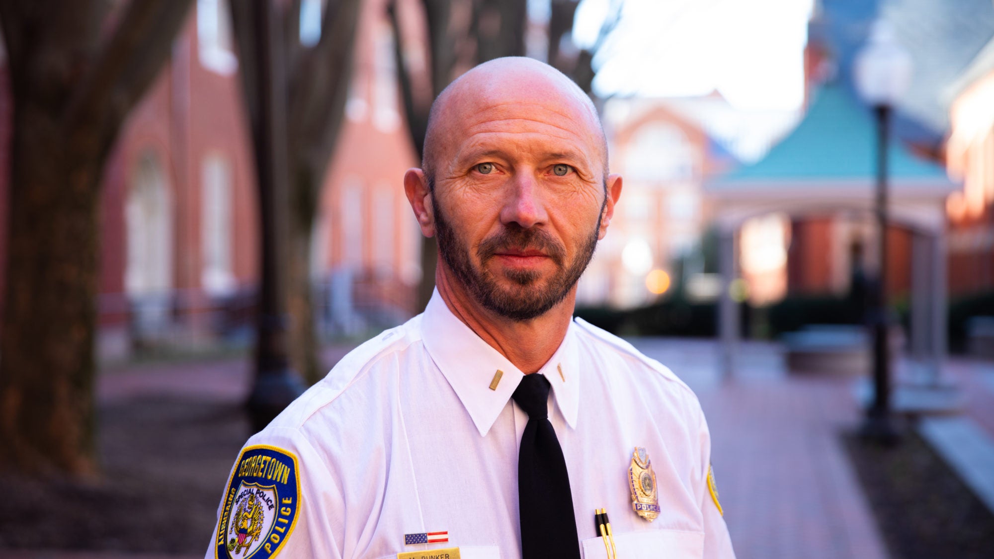 Michael Bunker outside wearing GUPD uniform