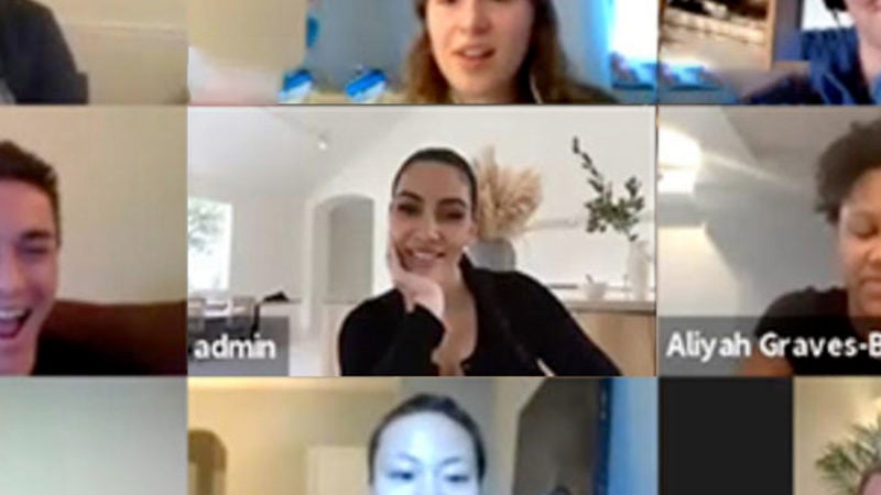 Screenshot of Kim Kardashian and students in a Zoom class