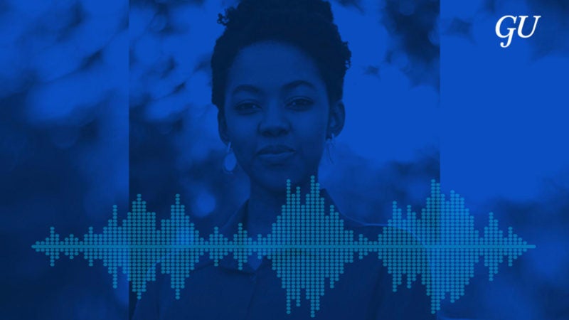 Graphic of Maya James with a blue overlay.