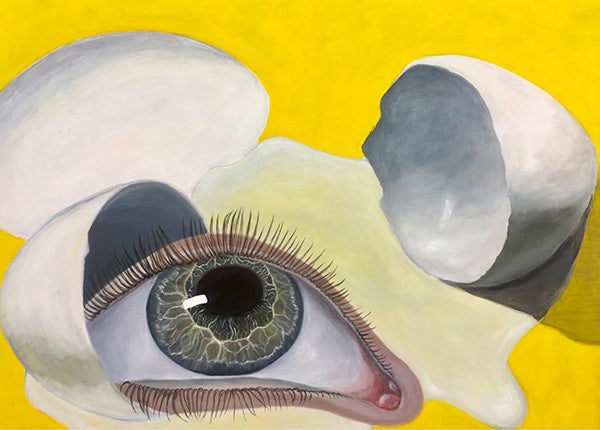 A painting of an eye coming out of a cracked egg