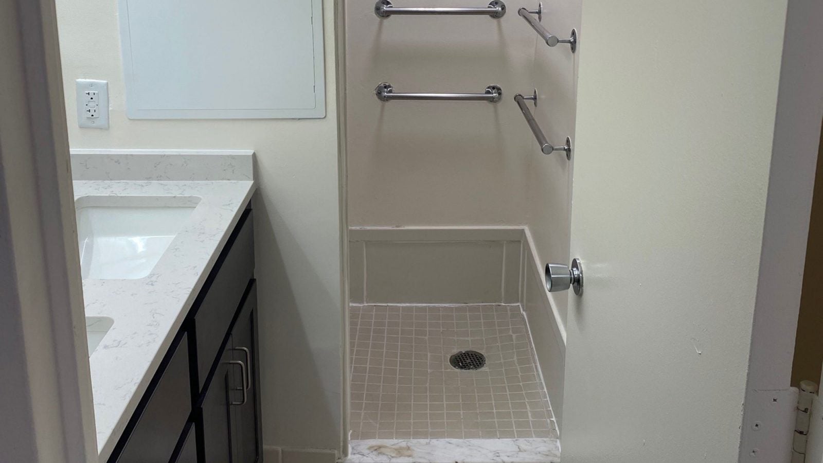 Renovated bathroom in residence hall.