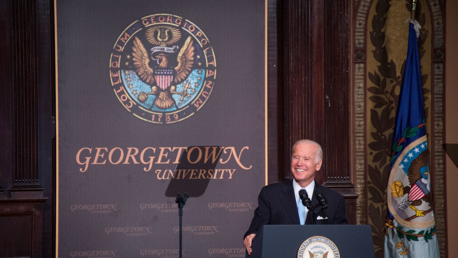 Vice President Joe Biden speaking at Gaston Hall on December 5, 2016