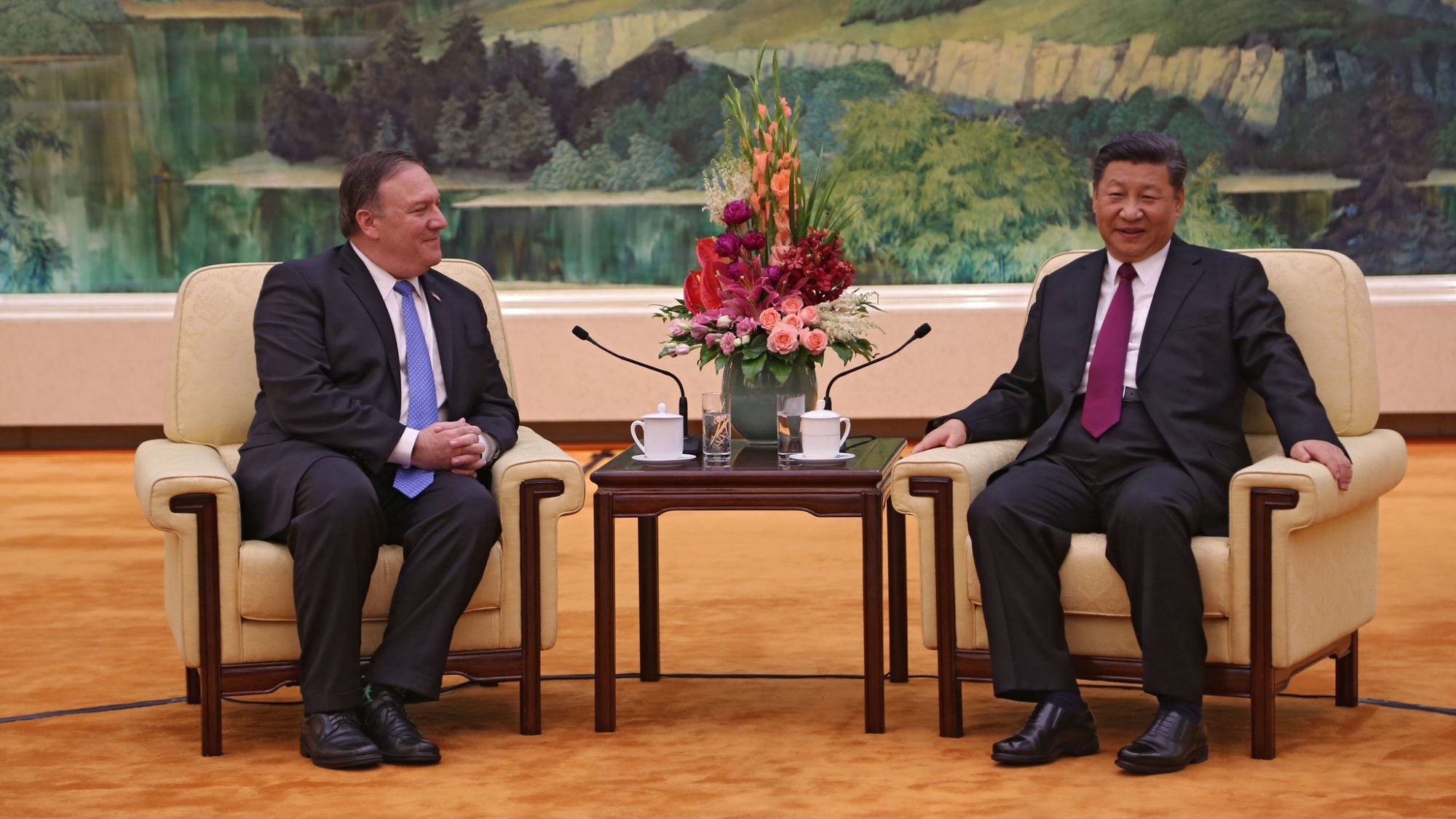 U.S. Secretary of State Mike Pompeo meets with Chinese President Xi Jinping at the Great Hall of the People in Beijing in 2018