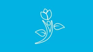 White flower outline over light blue background