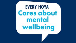 Speech bubble reading, &quot;Every Hoya cares about mental well-being&quot;