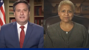 Ron Klain and Tina Flournoy in a split screen