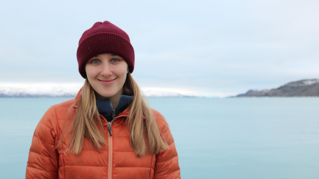 Laura Ratliff in front of a lake in Kangerlussuaq, Greenland