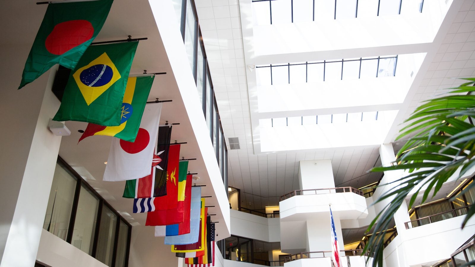 A series of Flags in the atrium of the ICC