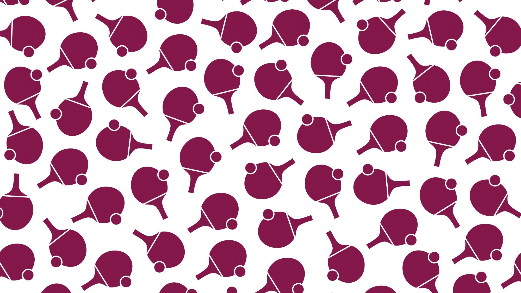 White graphic with a magenta table tennis paddle illustration pattern.