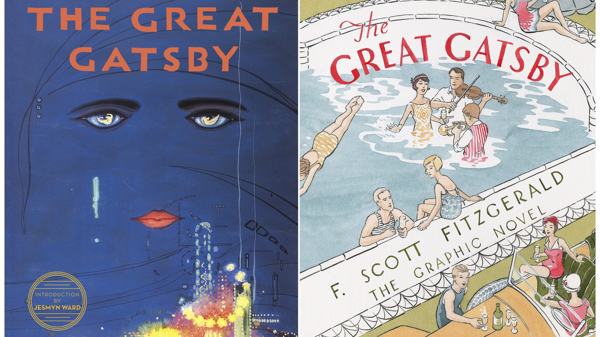 Cover image of the novel &quot;The Great Gatsby&quot; by F. Scott Fitzgerald (LEFT) and &quot;The Great Gatsby: The Graphic Novel&quot; (RIGHT)