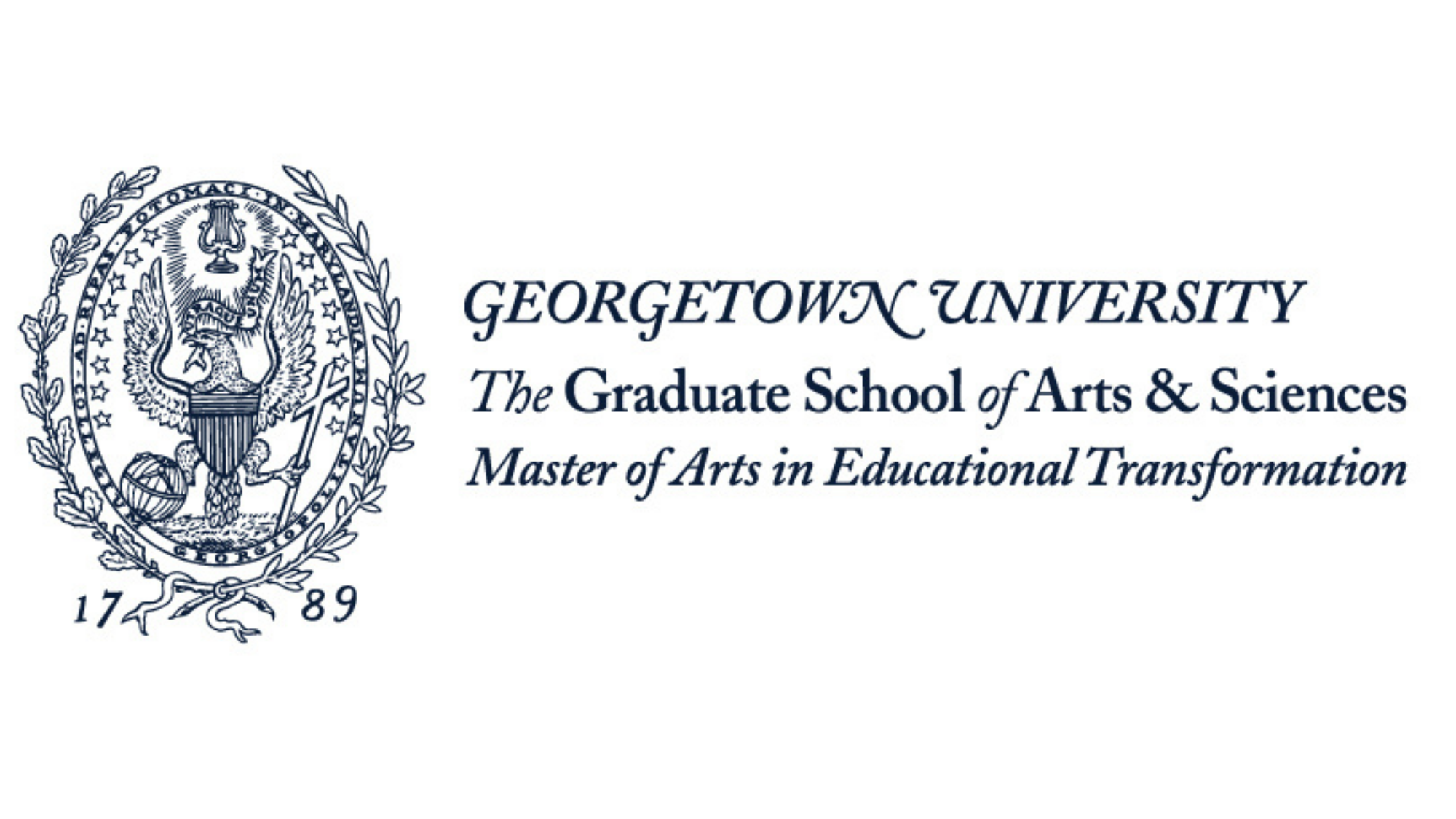 Seal of the MA in Educational Transformation in blue text on a white background.