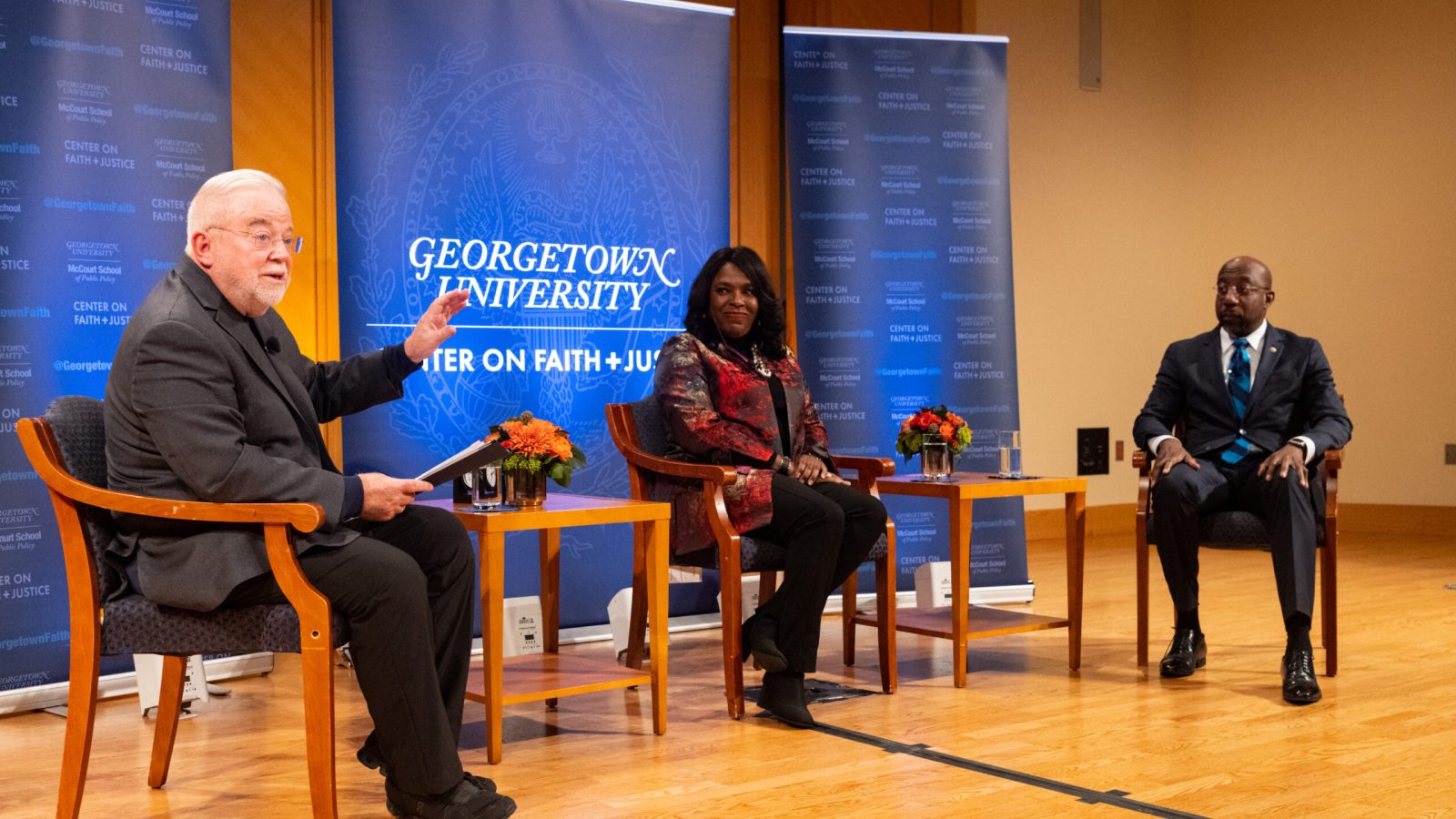 Congresswoman Terri Sewel and Senator Raphael Warnock at the Center on Faith and Justice event