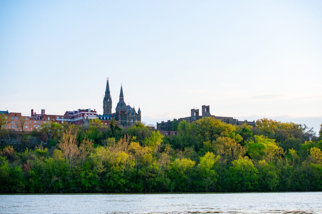 Panoramic view of Georgetown University from across the Potomac River