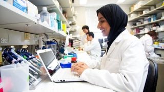 A student in a research lab.