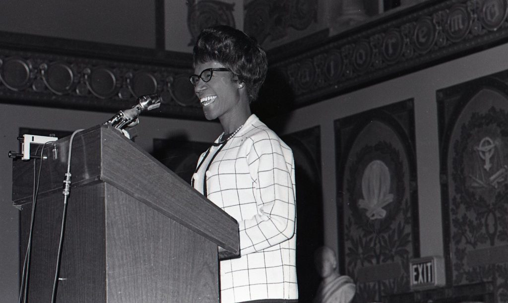 Congresswoman Shirley Chisholm speaks in Gaston Hall in 1969