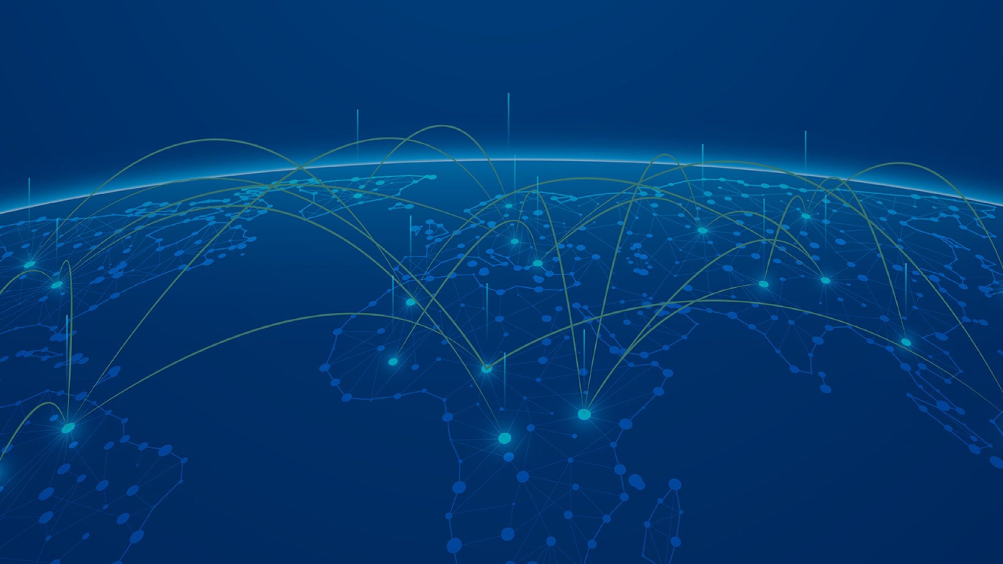 Blue globe graphic with connecting points