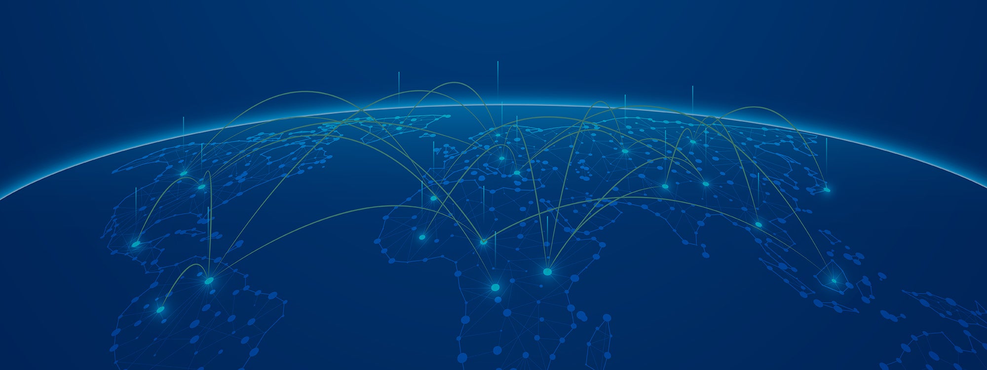 Blue globe graphic with connecting points