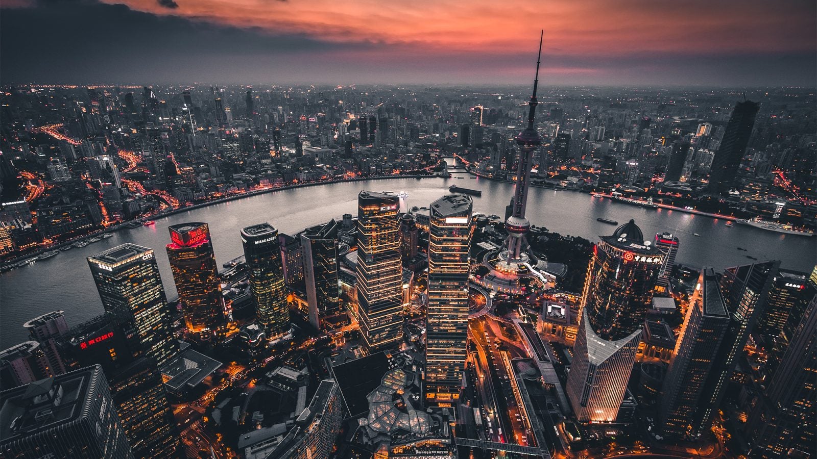 Shanghai skyline at dusk