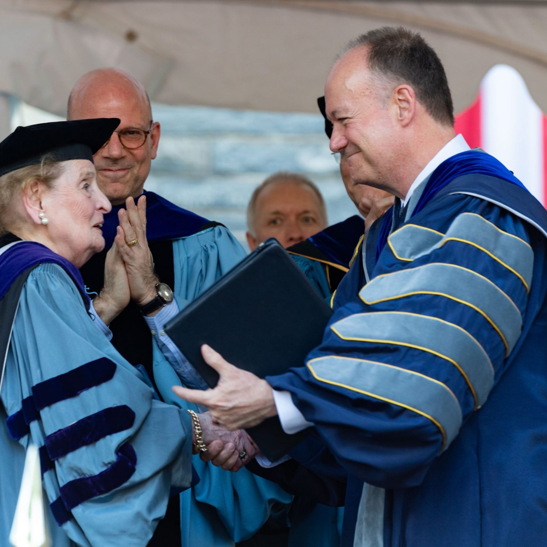 Madeleine Albright and President DeGioia in graduation robes