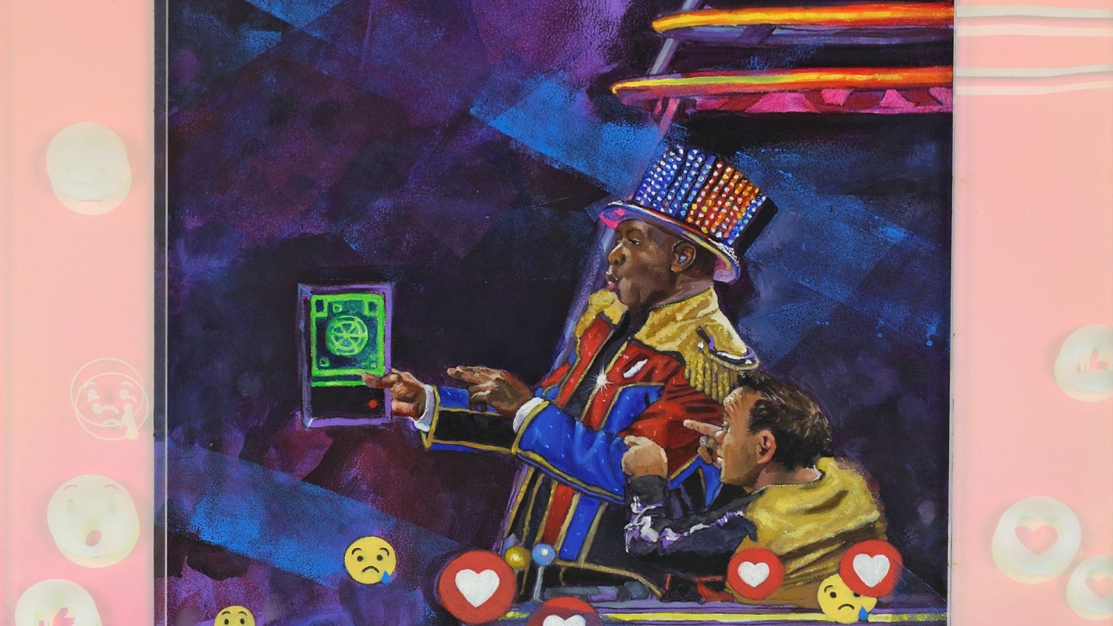 Painting by Toni-Lee Sangastiano featuring Ringmaster Johnathan Lee Iverson while performing.
