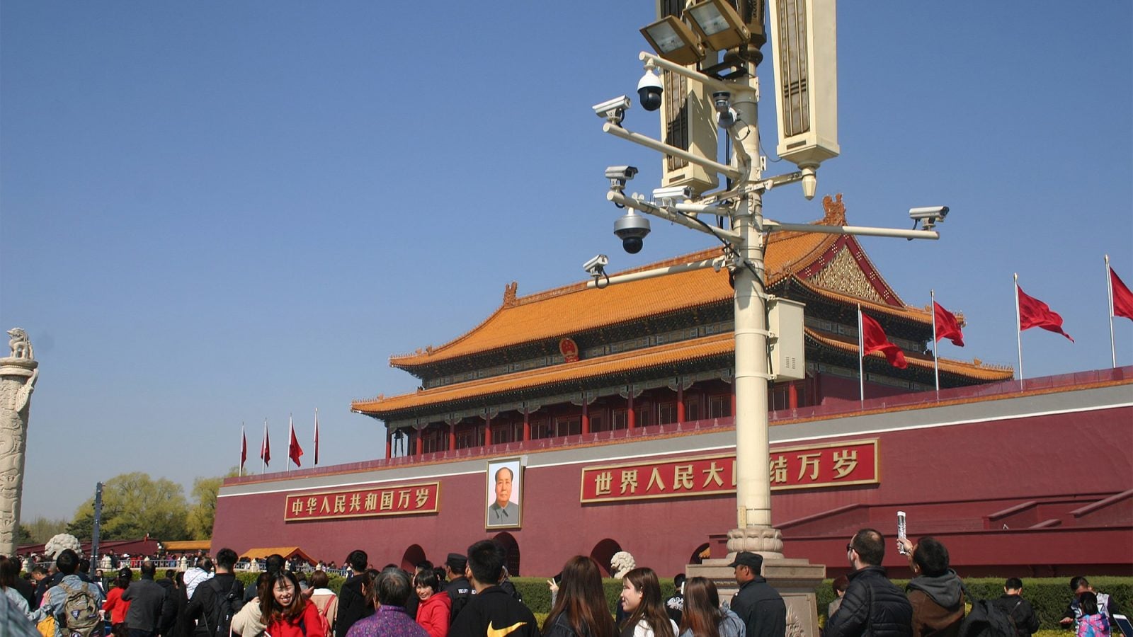 Tiananmen Gate with surveillance cameras.