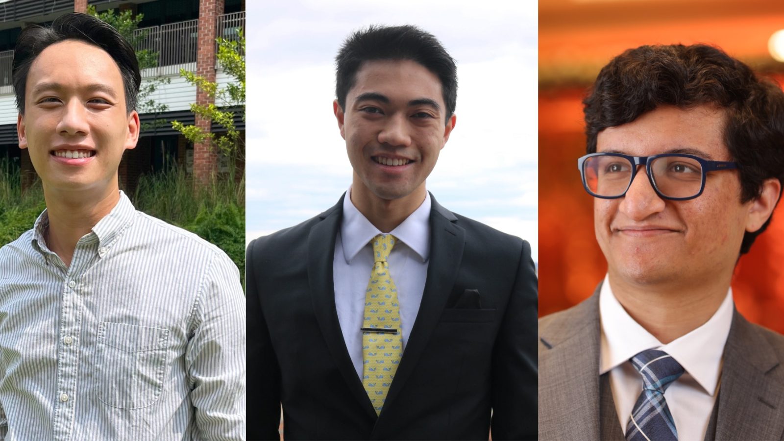 A picture of Georgetown's three Goldwater Scholars: Dominic Pham, Adrian Kalaw and Aryaman Arora