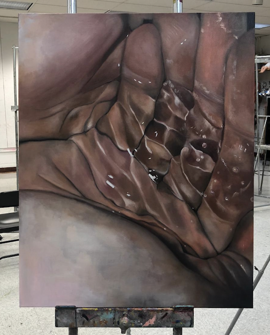 A painting by Isabella Callagy (C'23) called "Holding On"