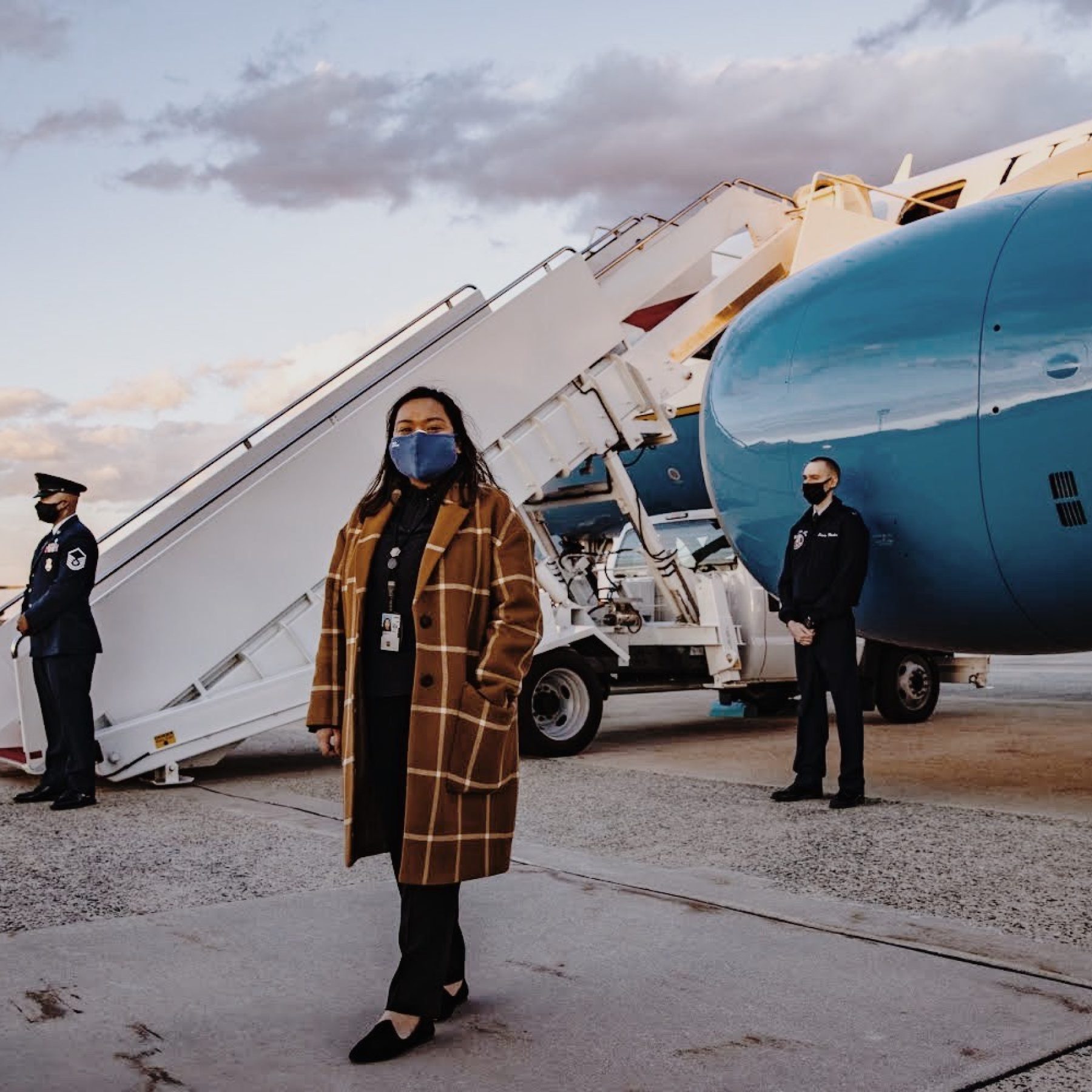 Angela Perez (C&#039;20) pictured outside Air Force One
