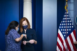 Angela Perez (C'20) consults with White House Press Secretary Jen Psaki