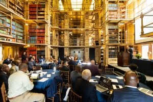 An image from the event in Riggs Library in which Georgetown and the Southern University System signed a memorandum of understanding.