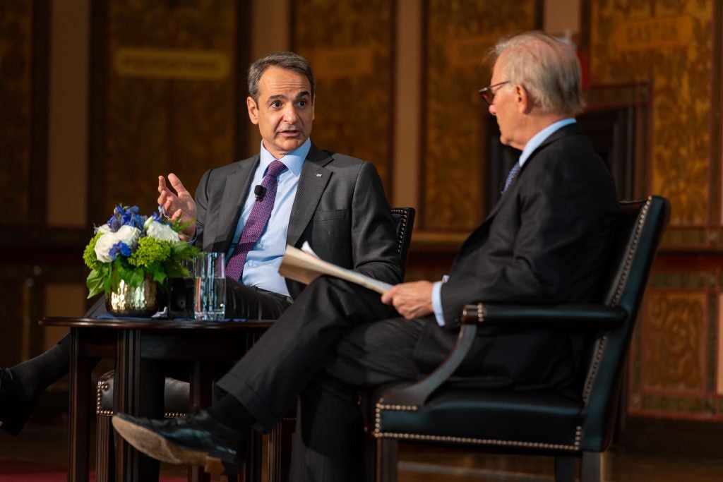 Greek Prime Minister Kyriakos Mitsotakis speaks at Georgetown