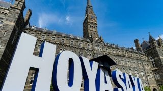 An image of the Hoya Saxa sign outside Healy Hall