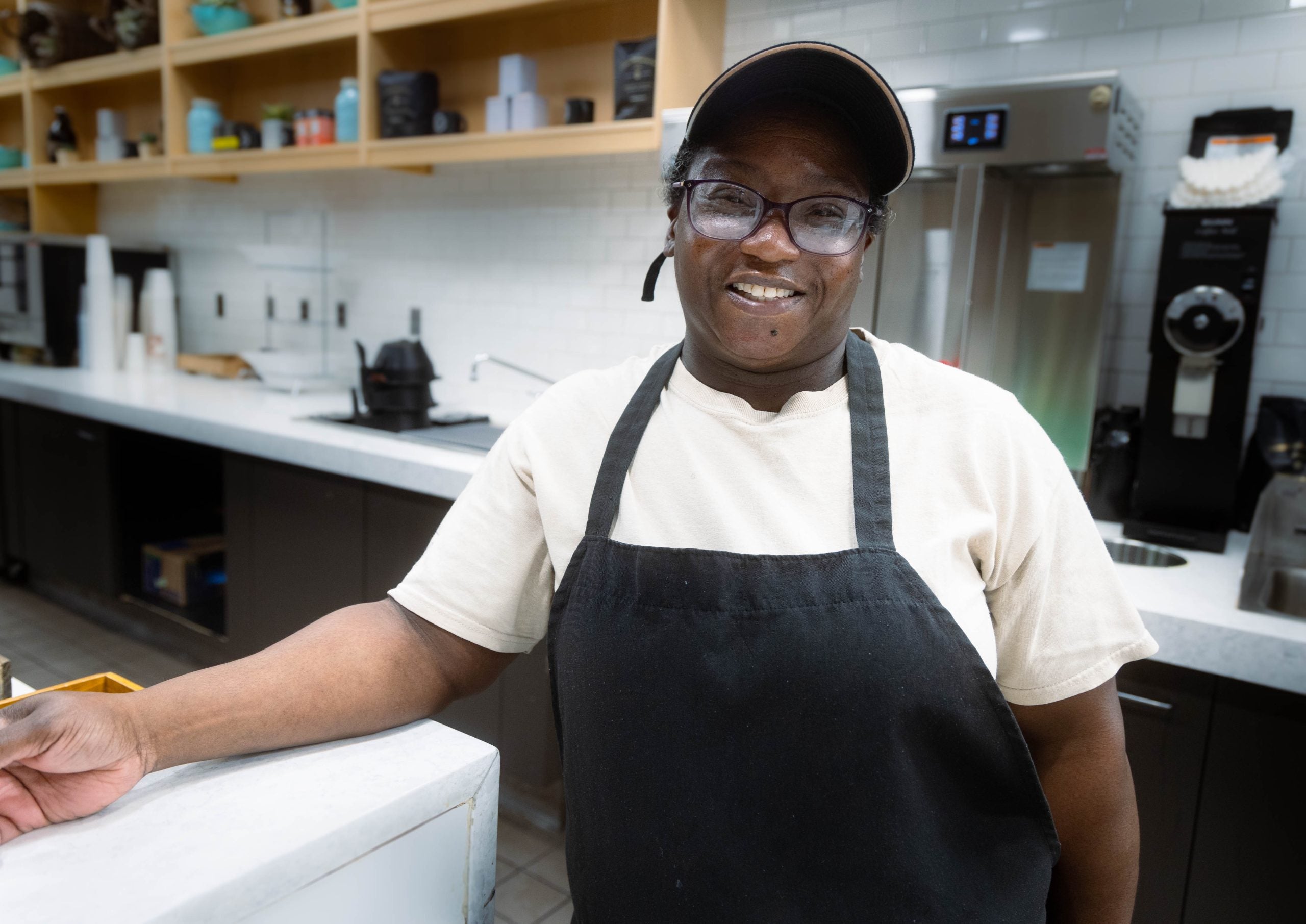 An image of —Stacey Holmes, a barista at Whisk Pastry and Bakeshop at Leo O’Donovan Hall