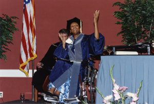 Sr. Thea Bowman accepted an honorary degree from Georgetown in 1989