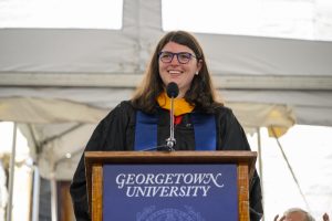 Sara Rotenberg (NHS’20) speaks at the Class of 2020 undergraduate commencement ceremony on May 28
