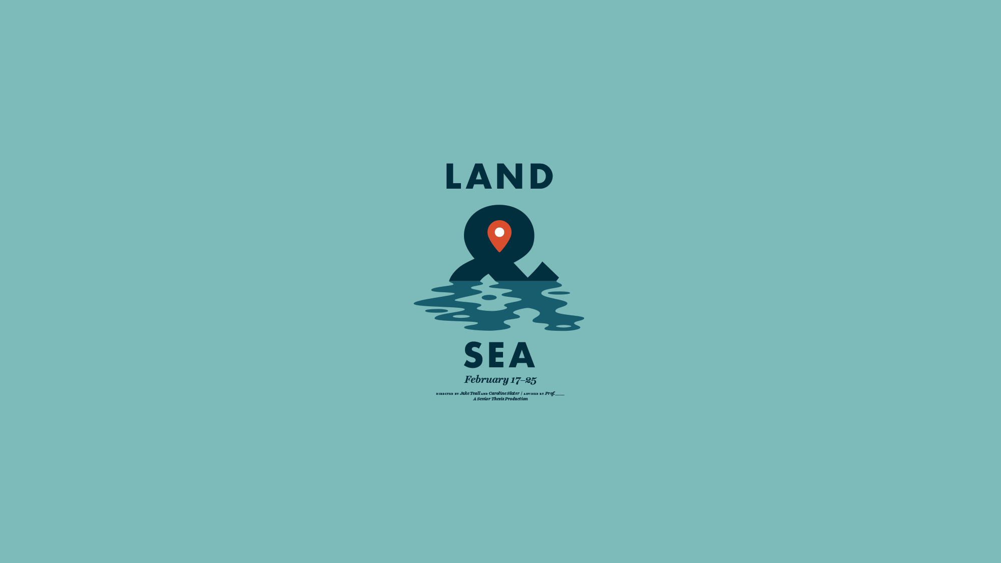 Light blue graphic with stylized ampersand imposed over reflection, accompanied by text &quot;Land &amp; Sea.&quot;
