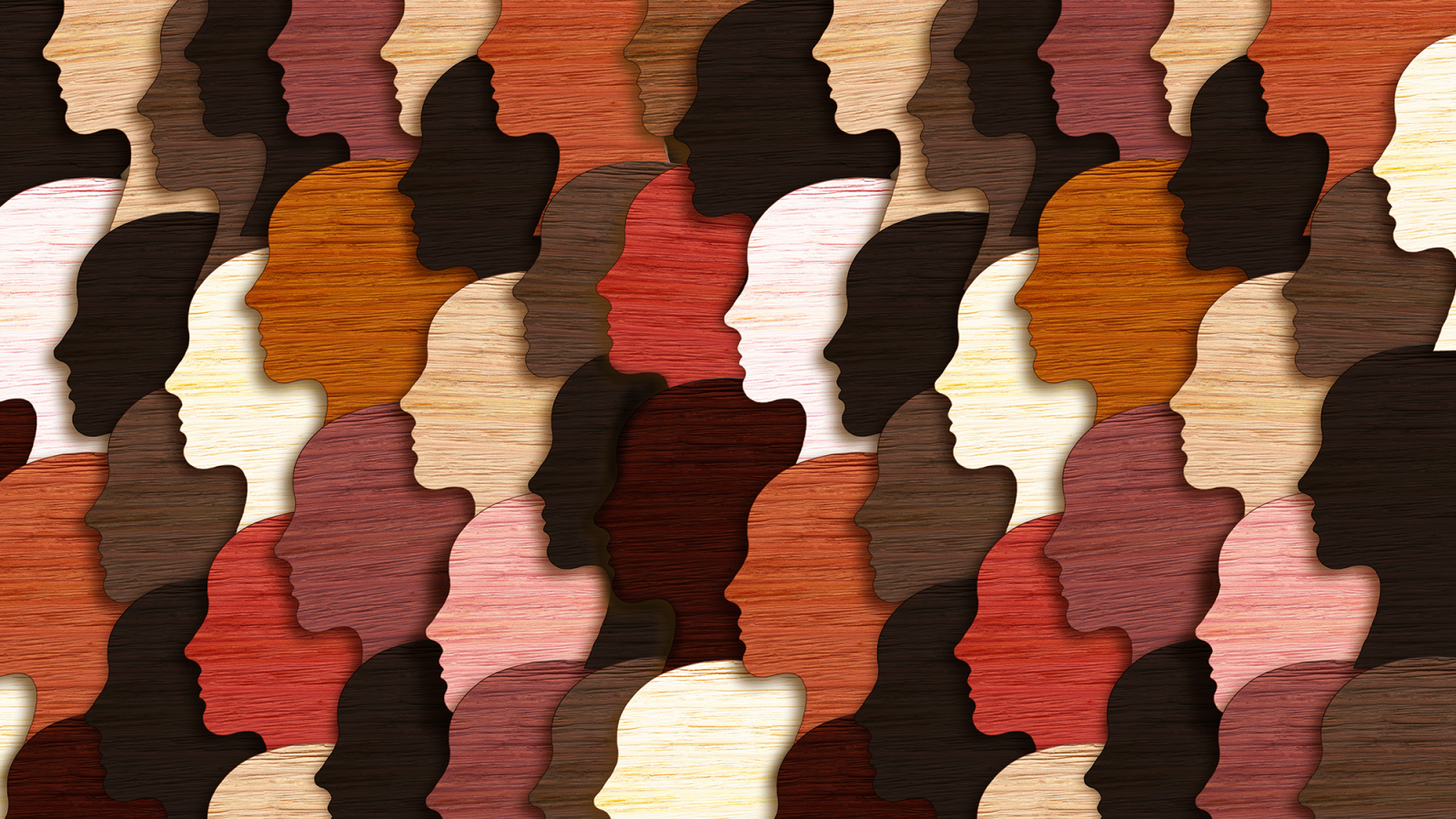 Repeating graphic of profiles with different color skin tones
