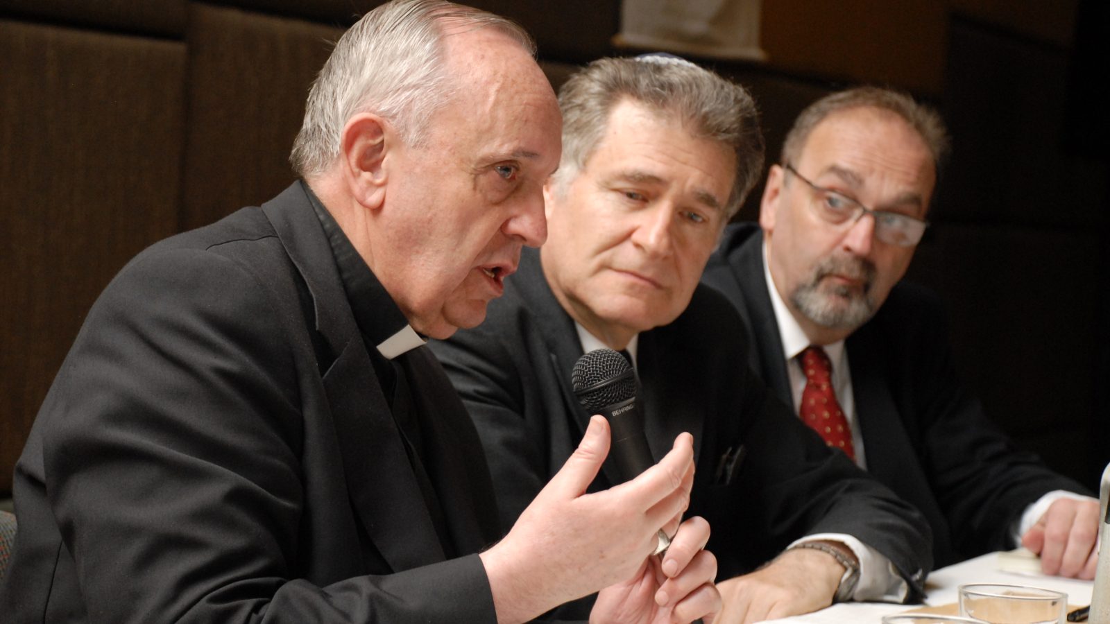 Pope Francis and Rabbi Abraham Skorka speak on a panel together.