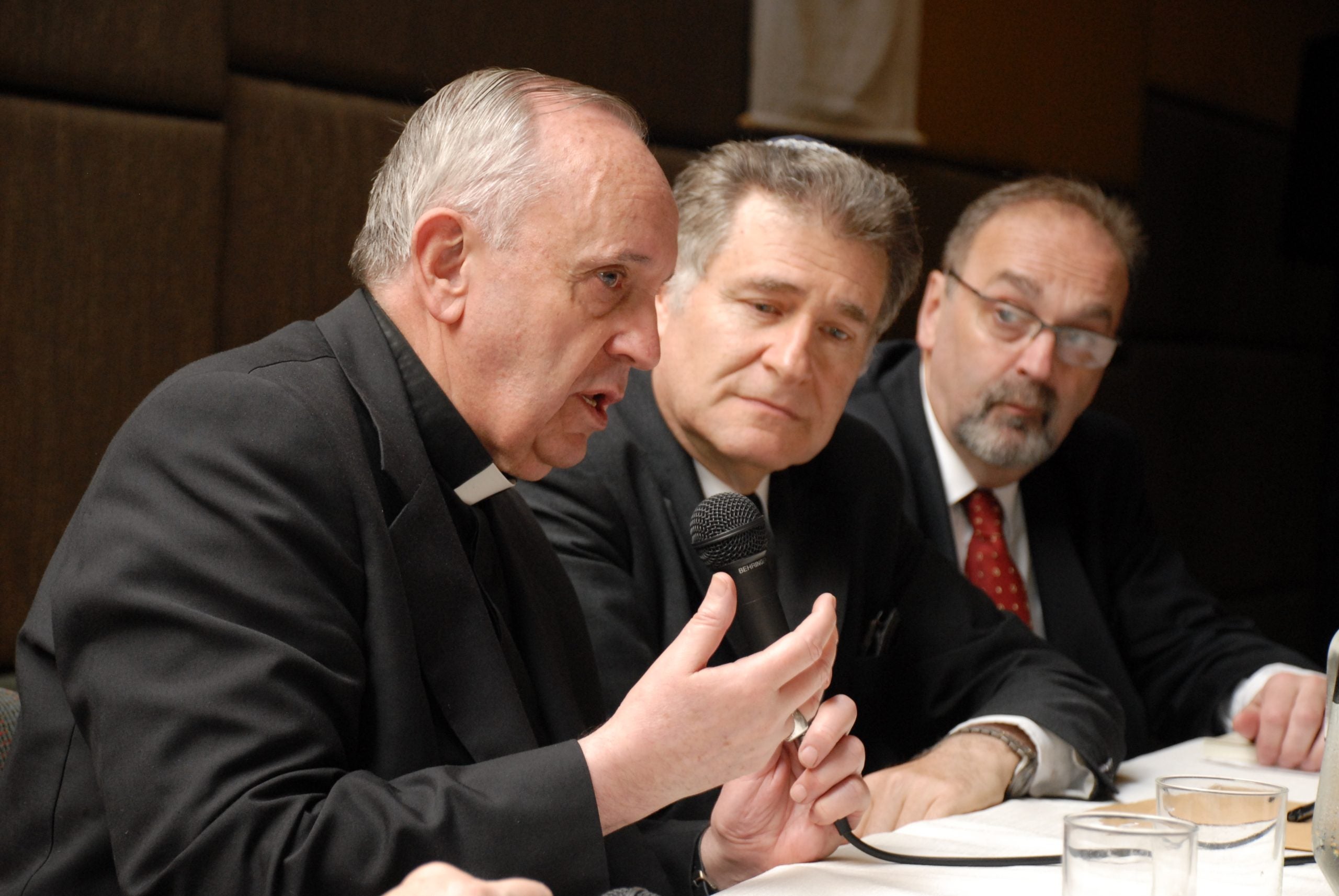 Pope Francis and Rabbi Abraham Skorka speak on a panel together.