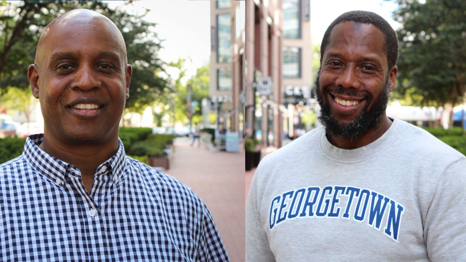 Colie Long (left) and Arlando Jones III (right) joined Georgetown&#039;s Prison and Justice Initiative staff