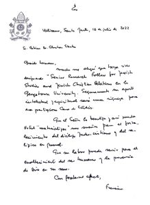 Pope Francis's personal note to Rabbi Abraham Skorka written in Italian on July 16, 2022